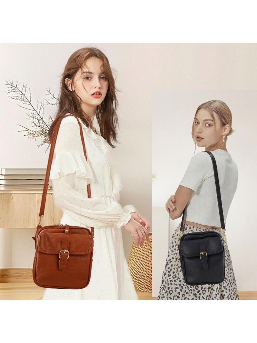 Women's Purple Capacity Sling Purse Card Slots Shoulder Leather Crossbody Bags
